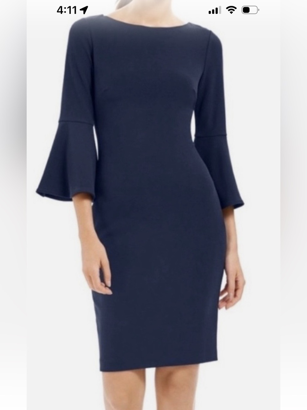Calvin Klein Navy SheathDress with Flared Bell Sleeves